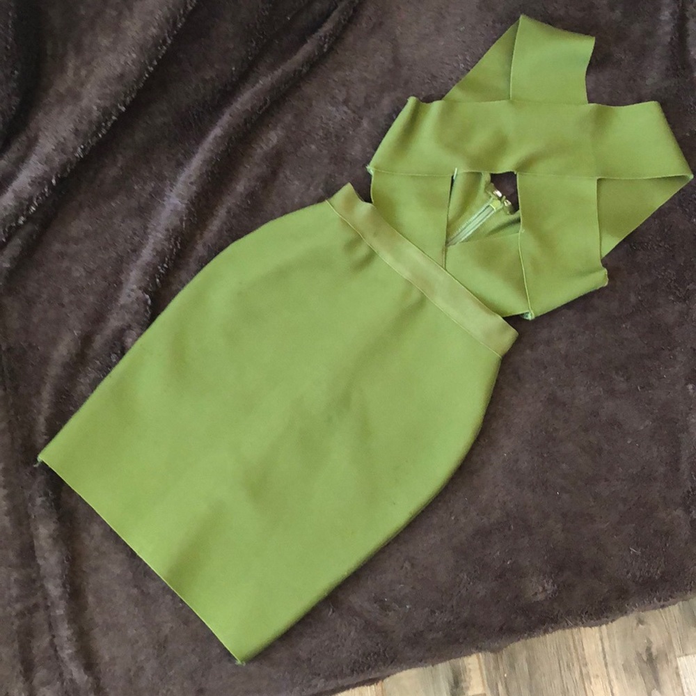 Olive green cut out bandage dress.
